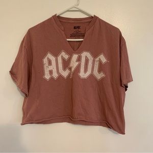 ACDC Pink Crop Top Size large Raw Hem